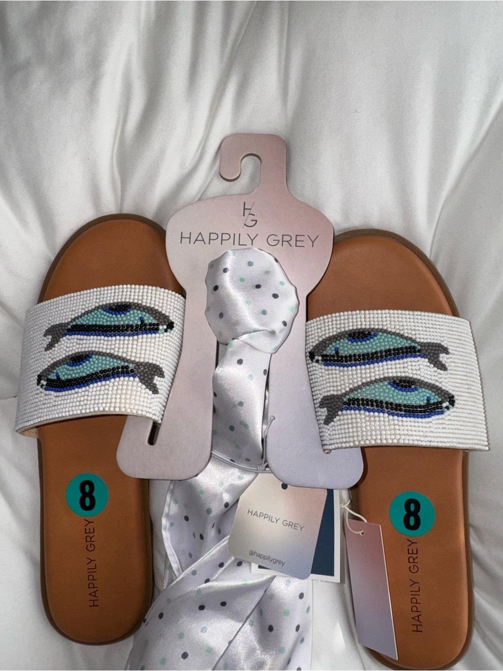 Beaded Sardine Sandals and Headscarf New with Tags Size 8 - Picture 3 of 8